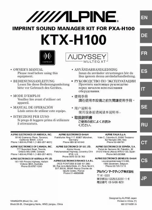Mode d'emploi ALPINE KTX-H100