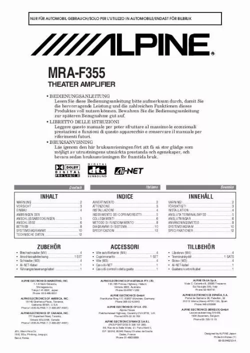 Mode d'emploi ALPINE MRA-F355