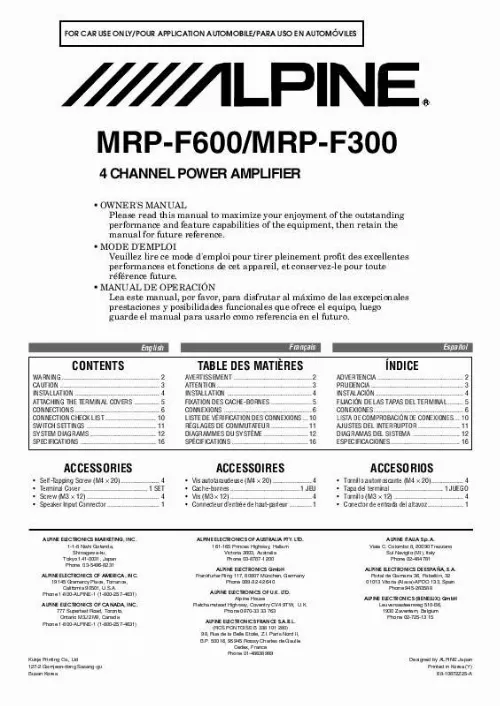 Mode d'emploi ALPINE MRP-F300
