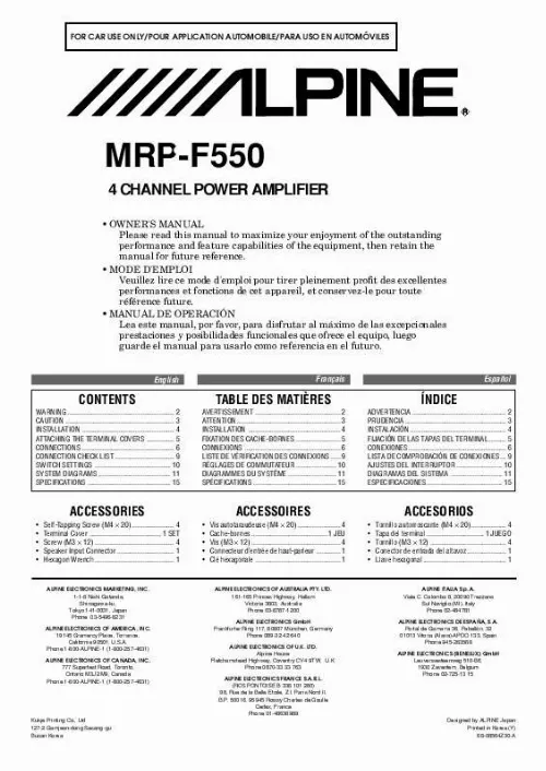 Mode d'emploi ALPINE MRP-F550
