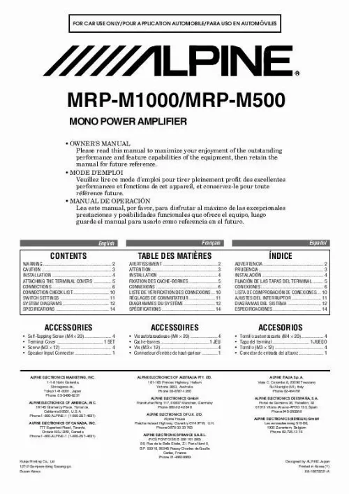 Mode d'emploi ALPINE MRP-M500
