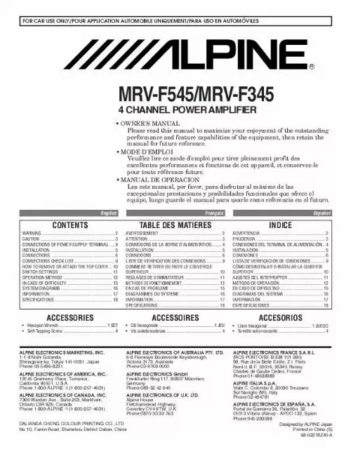 Mode d'emploi ALPINE MRV-F545