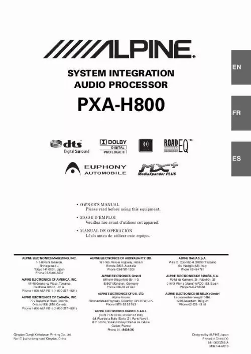 Mode d'emploi ALPINE PXA-H800