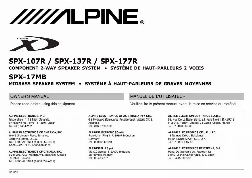 Mode d'emploi ALPINE SPX-107R-SPACE-137R-SPACE-177R-SPACE-17MB