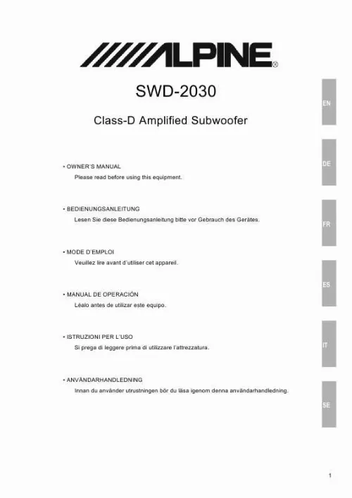 Mode d'emploi ALPINE SWD-2030