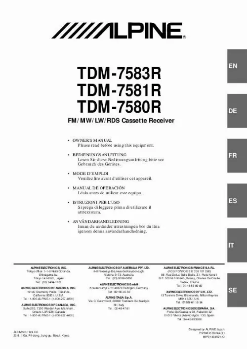 Mode d'emploi ALPINE TDM-7580RM