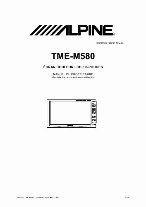 Mode d'emploi ALPINE TME-M580
