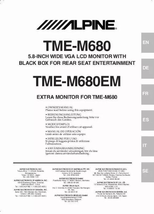 Mode d'emploi ALPINE TME-M680