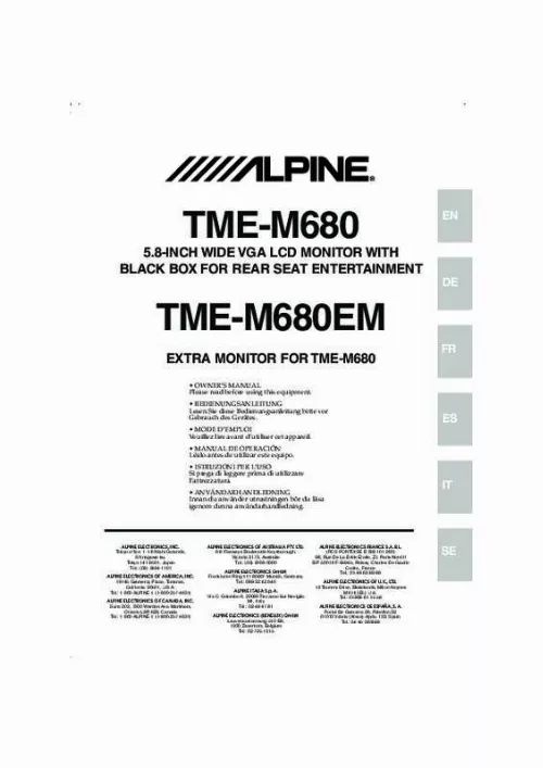Mode d'emploi ALPINE TME-M680EM