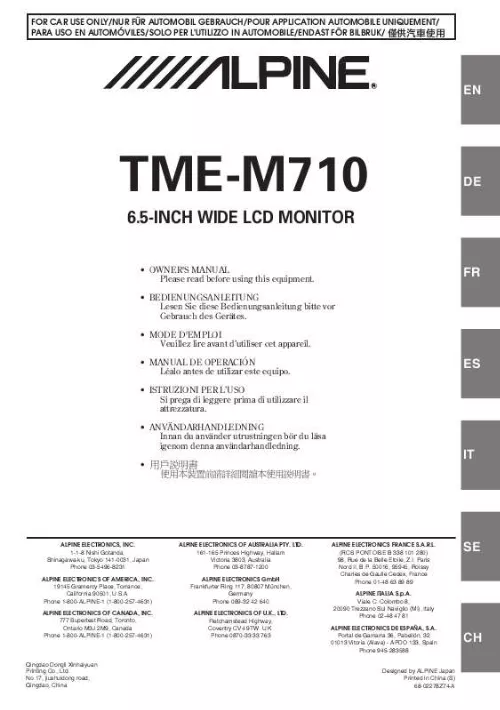 Mode d'emploi ALPINE TME-M710