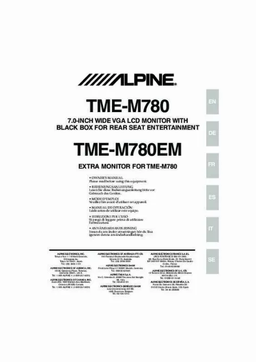 Mode d'emploi ALPINE TME-M780EM