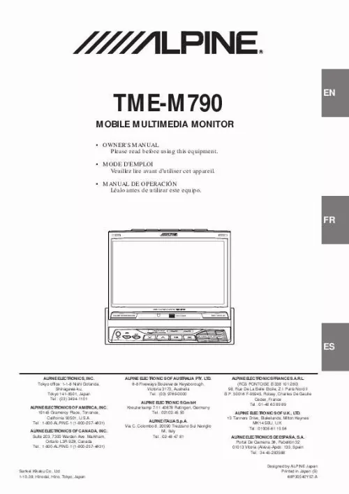 Mode d'emploi ALPINE TME-M790