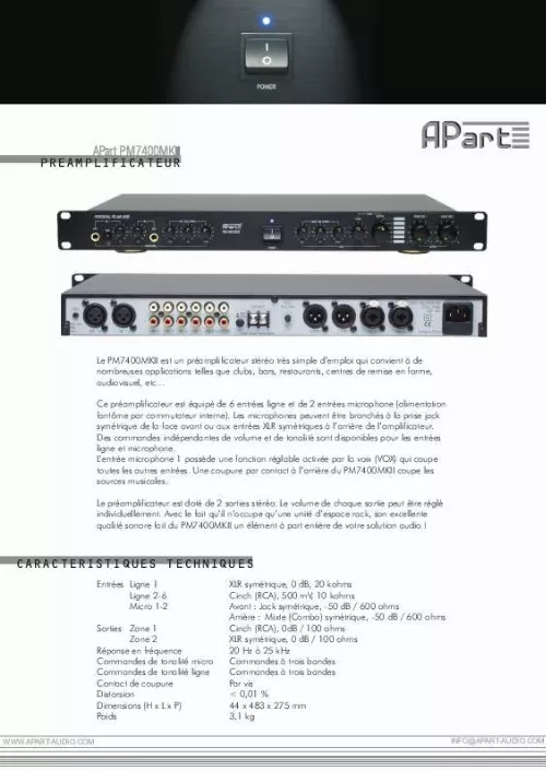 Mode d'emploi APART PM7400MKII