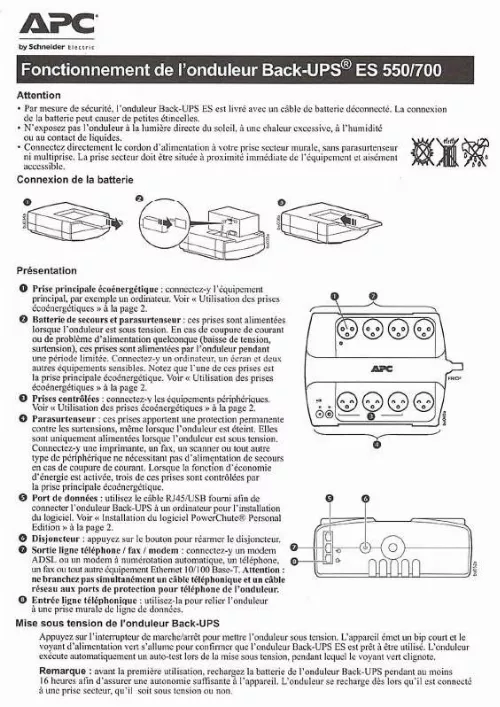 Mode d'emploi APC BACK-UPS ES 700