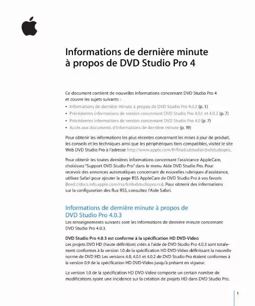 Mode d'emploi APPLE DVD STUDIO PRO 4.0