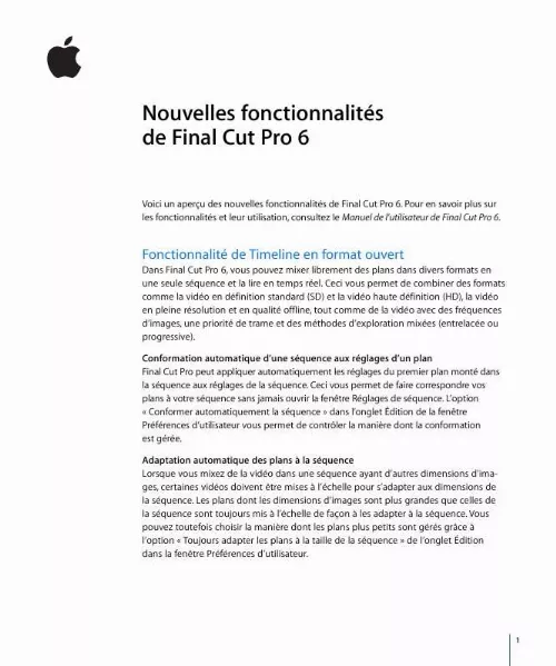 Mode d'emploi APPLE FINAL CUT PRO 6