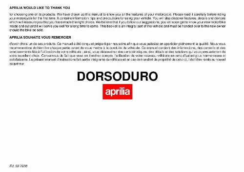 Mode d'emploi APRILIA DORSODURO