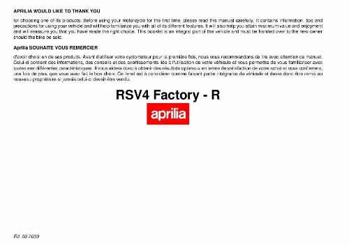 Mode d'emploi APRILIA RSV4 FACTORY-R