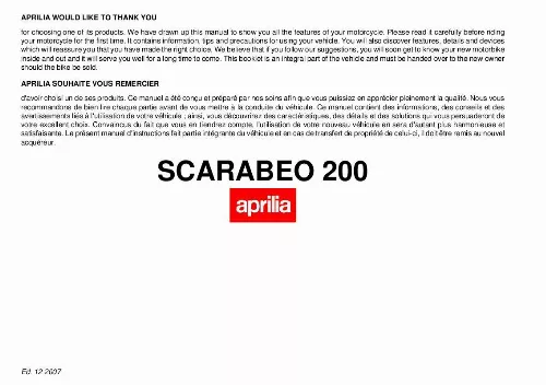 Mode d'emploi APRILIA SCARABEO 200