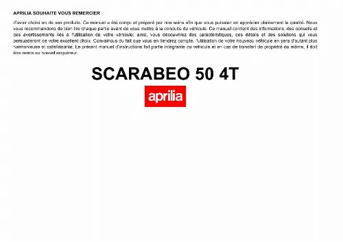 Mode d'emploi APRILIA SCARABEO 50 4T