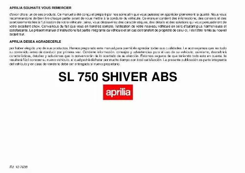 Mode d'emploi APRILIA SHIVER 750 ABS