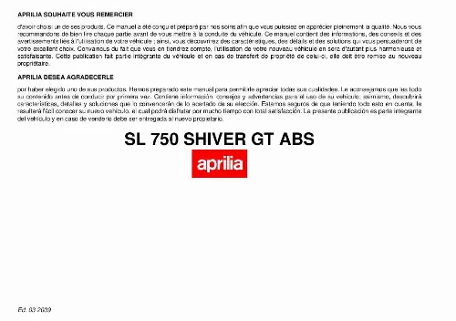 Mode d'emploi APRILIA SHIVER 750 GT ABS