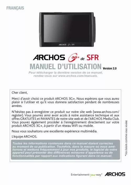Mode d'emploi ARCHOS 3G DE SFR