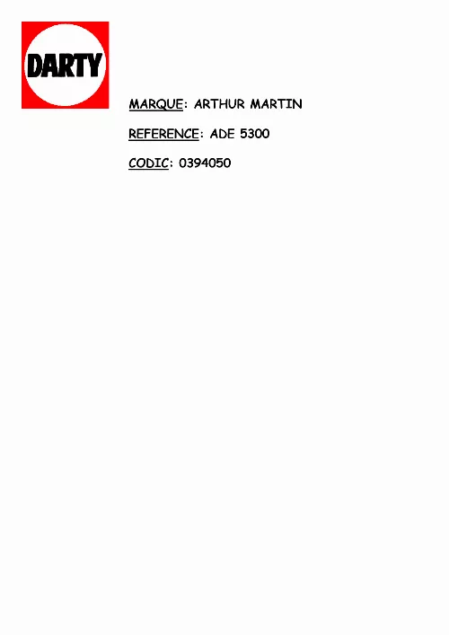 Mode d'emploi ARTHUR MARTIN ADE 5300