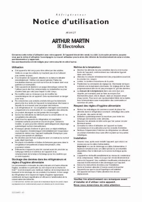 Mode d'emploi ARTHUR MARTIN AR6412T