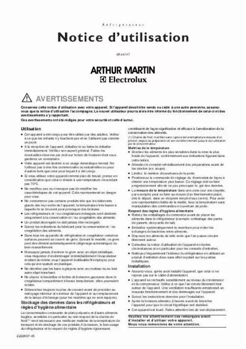 Mode d'emploi ARTHUR MARTIN AR6414T