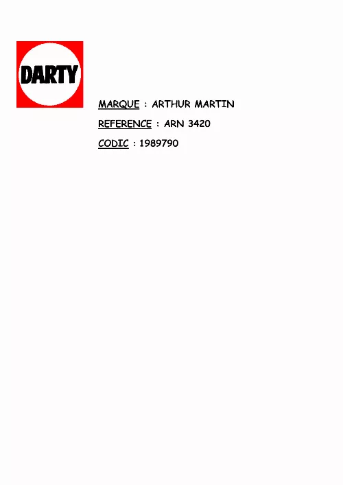 Mode d'emploi ARTHUR MARTIN ARN 3420