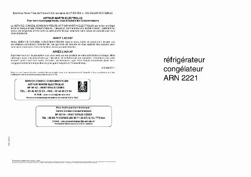 Mode d'emploi ARTHUR MARTIN ARN2221