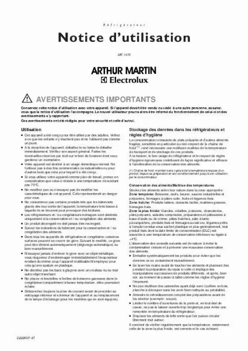 Mode d'emploi ARTHUR MARTIN ART1470
