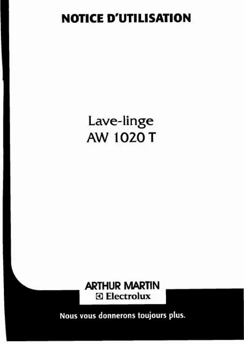 Mode d'emploi ARTHUR MARTIN AW1020T