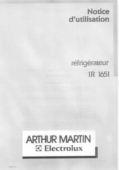 Mode d'emploi ARTHUR MARTIN IR1651
