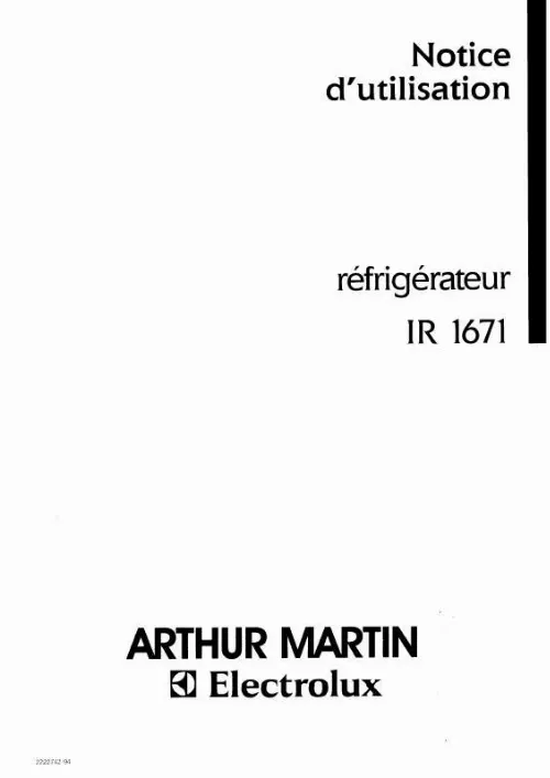 Mode d'emploi ARTHUR MARTIN IR1671