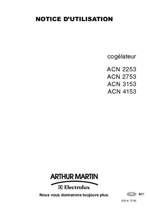 Mode d'emploi ARTHUR MARTIN TIV8635N56F