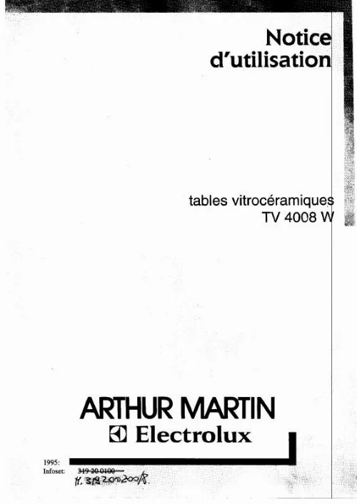 Mode d'emploi ARTHUR MARTIN TV4008W