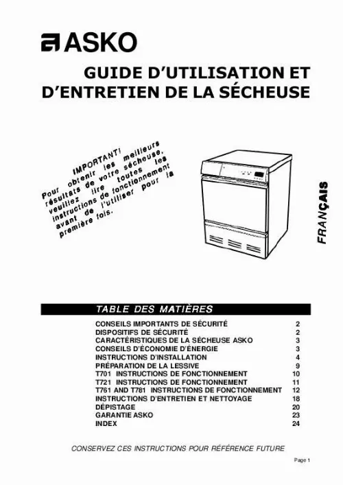 Mode d'emploi ASKO T701