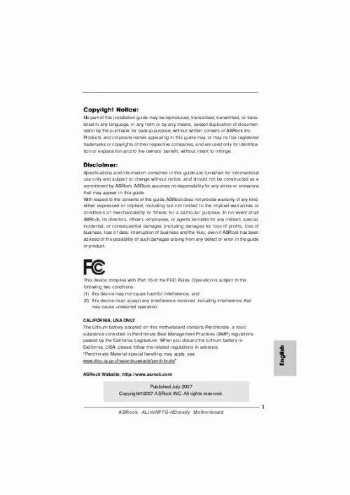Mode d'emploi ASROCK ALIVENF7G-HDREADY-2582
