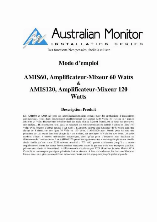 Mode d'emploi AUSTRALIAN MONITOR AMIS120
