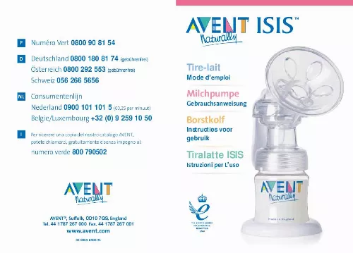 Mode d'emploi AVENT TIRE-LAIT MANUEL ISIS