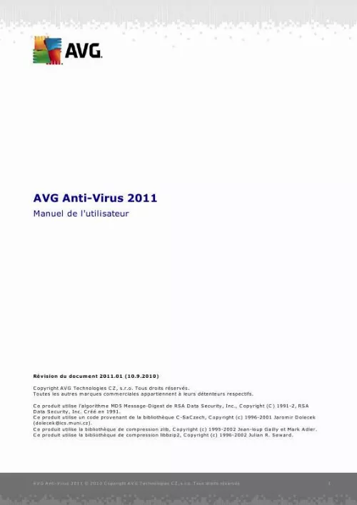 Mode d'emploi AVG ANTI-VIRUS 2011