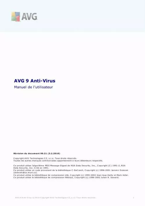 Mode d'emploi AVG ANTI-VIRUS 9.0