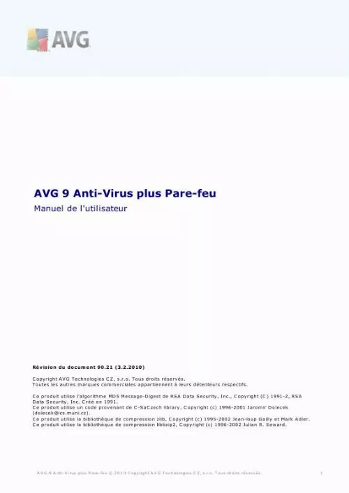 Mode d'emploi AVG ANTI-VIRUS PLUS PARE-FEU 9.0