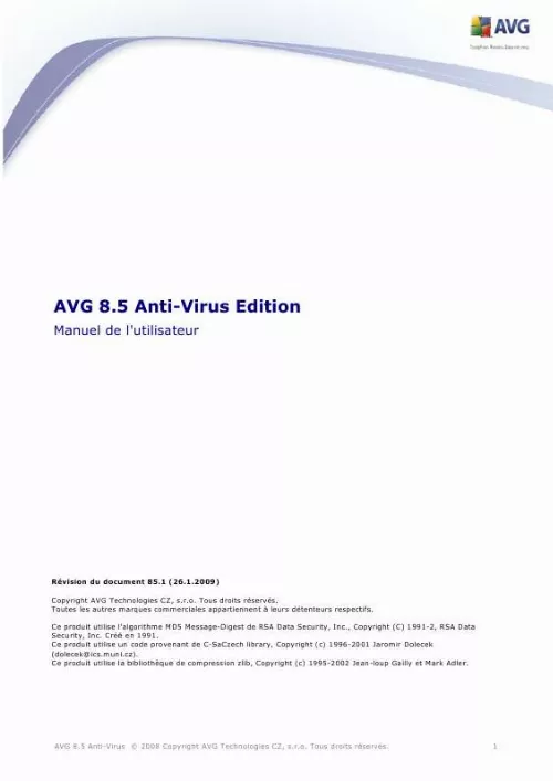Mode d'emploi AVG AVG 8.5 ANTI-VIRUS EDITION
