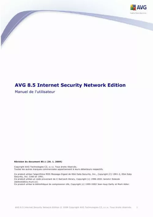 Mode d'emploi AVG AVG 8.5 INTERNET SECURITY NETWORK EDITION