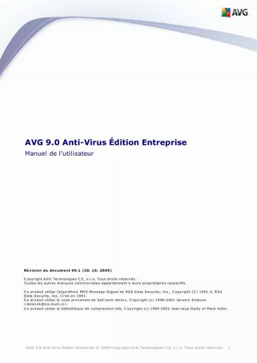 Mode d'emploi AVG AVG 9.0 ANTI-VIRUS EDITION ENTREPRISE