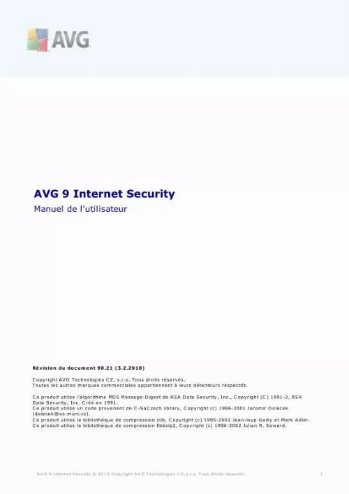 Mode d'emploi AVG INTERNET SECURITY 9.0