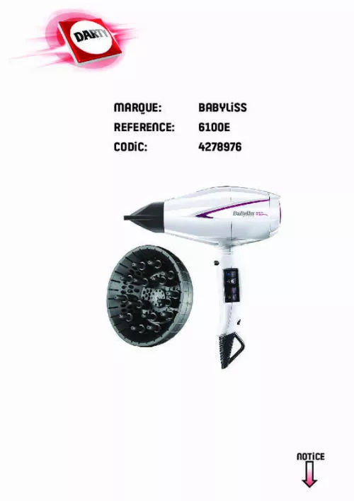 Mode d'emploi BABYLISS 6100E PRO DIGITAL COMPACT